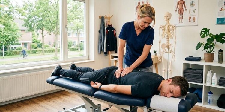 Chiropractor behandelt de rug van een sporter